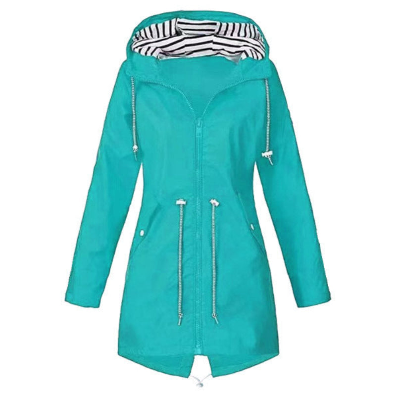 Regenjacke Damen Mit Kapuze Und Taillenzug | Lang