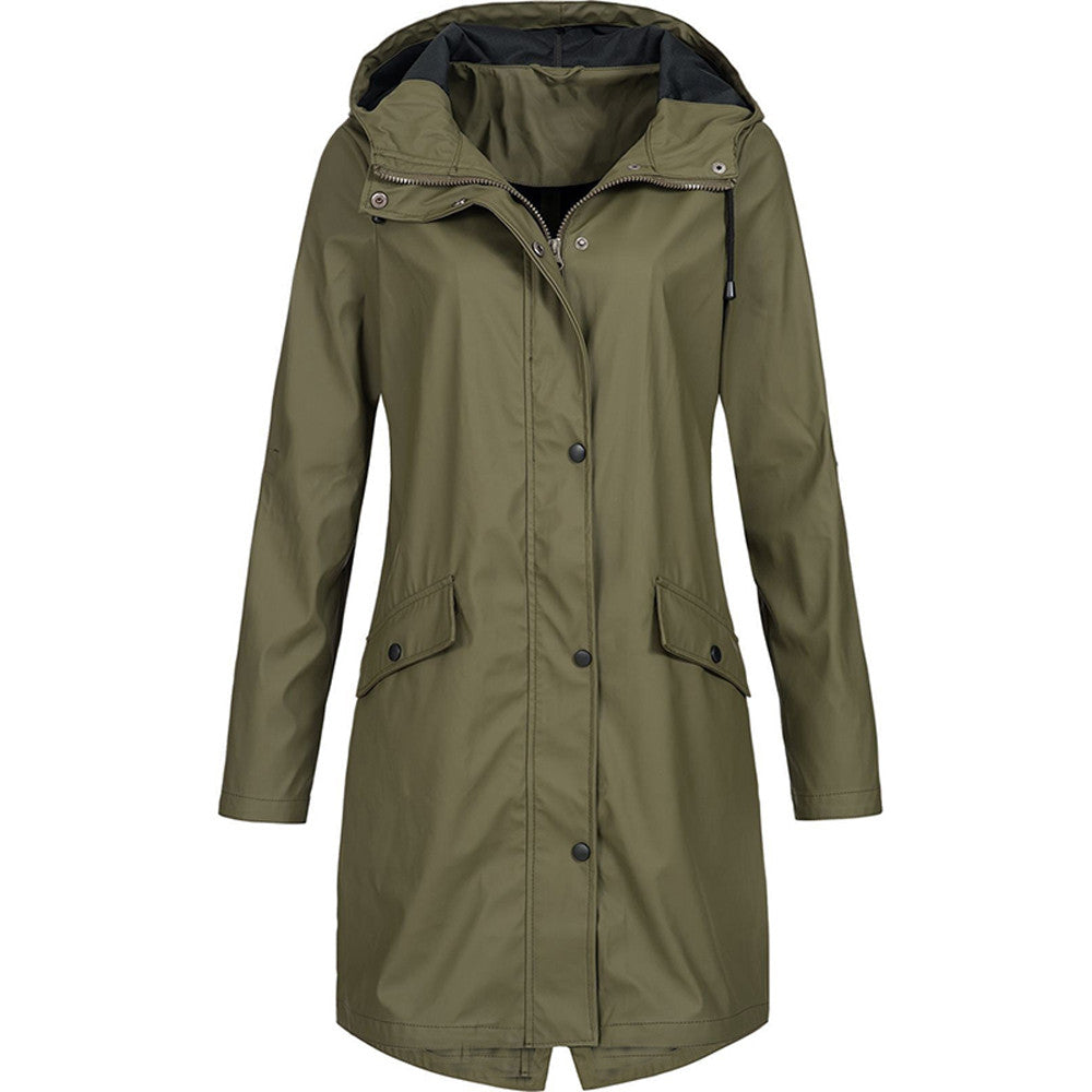 Regenjacke Damen Mit Kapuze Und Taschen | Lang
