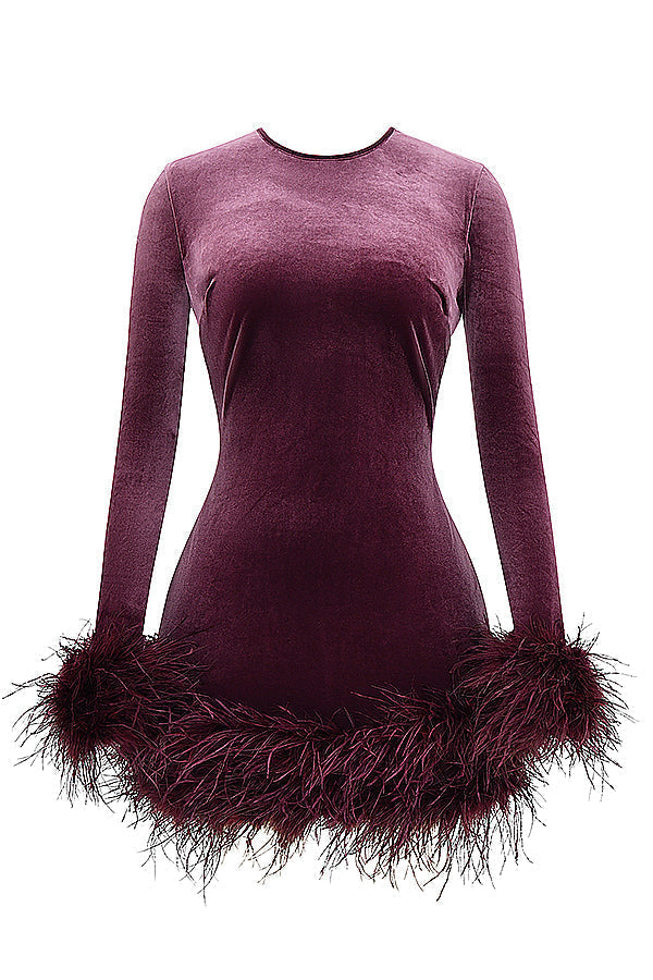 Samtkleid Damen Kurz Mit Federn | Elegantes Cocktail Party Kleid