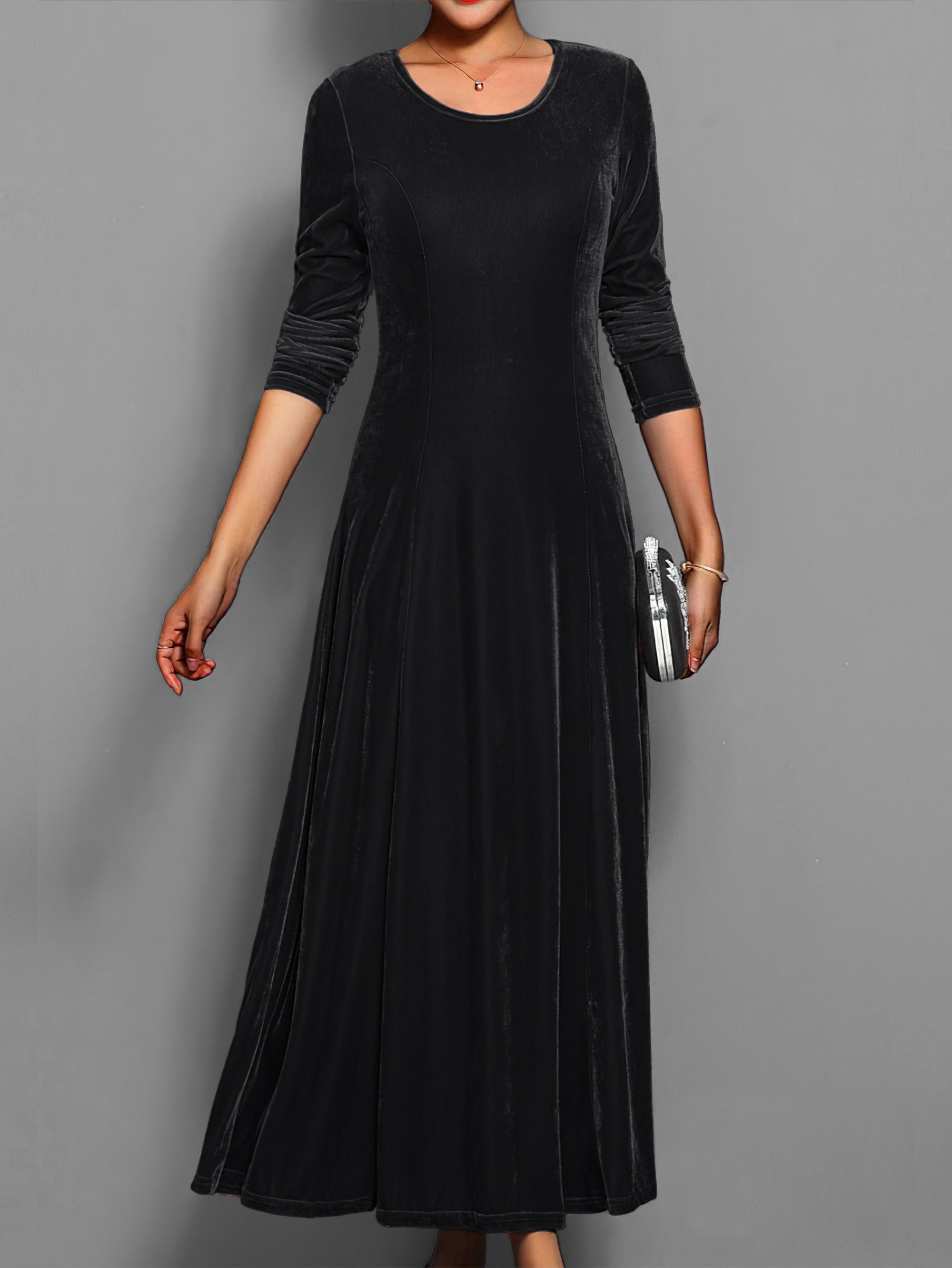 Samtkleid Damen Langarm | Elegantes Maxi Abendkleid