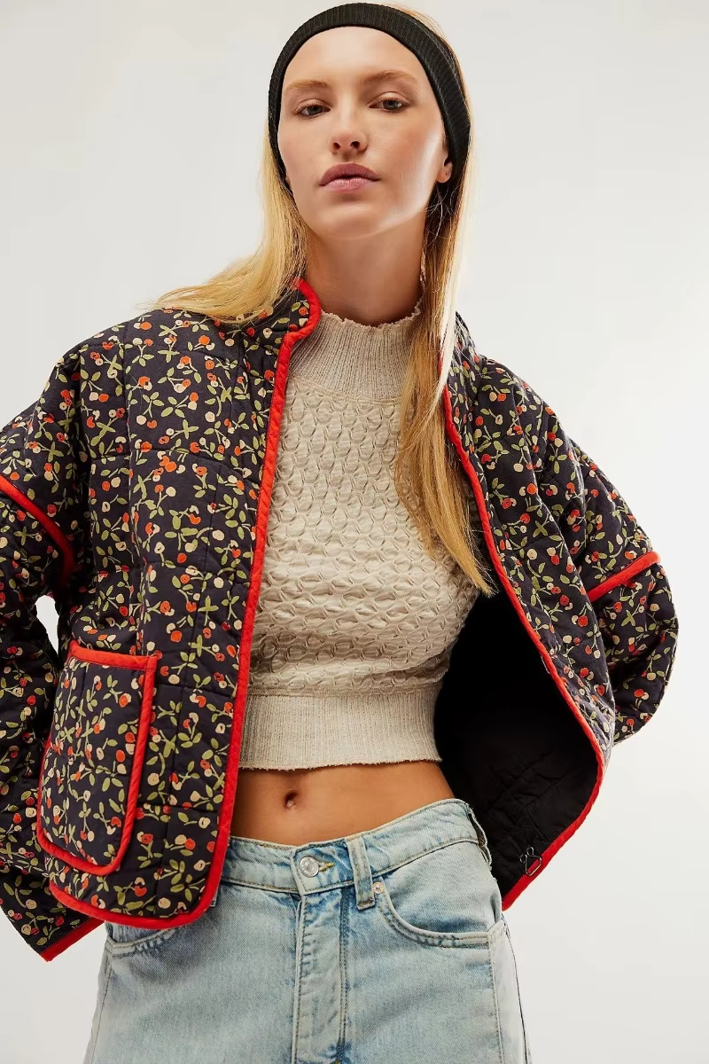 Stepp Übergangsjacke Damen Mit Blumenmuster | Kurz