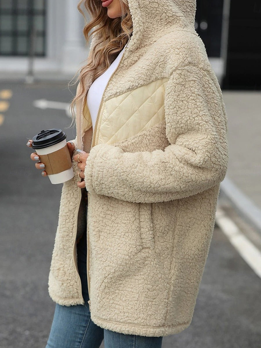 Teddy Mantel Damen Mit Kapuze Und Reißverschluss | Lang