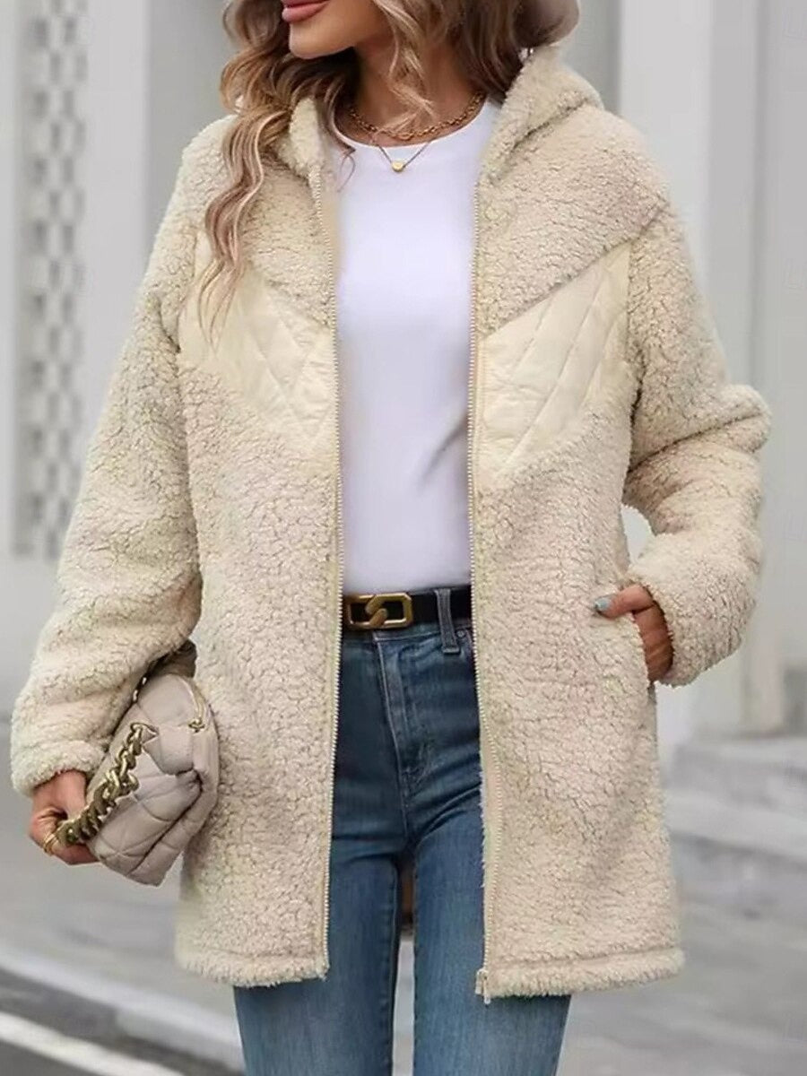 Teddy Mantel Damen Mit Kapuze Und Reißverschluss | Lang