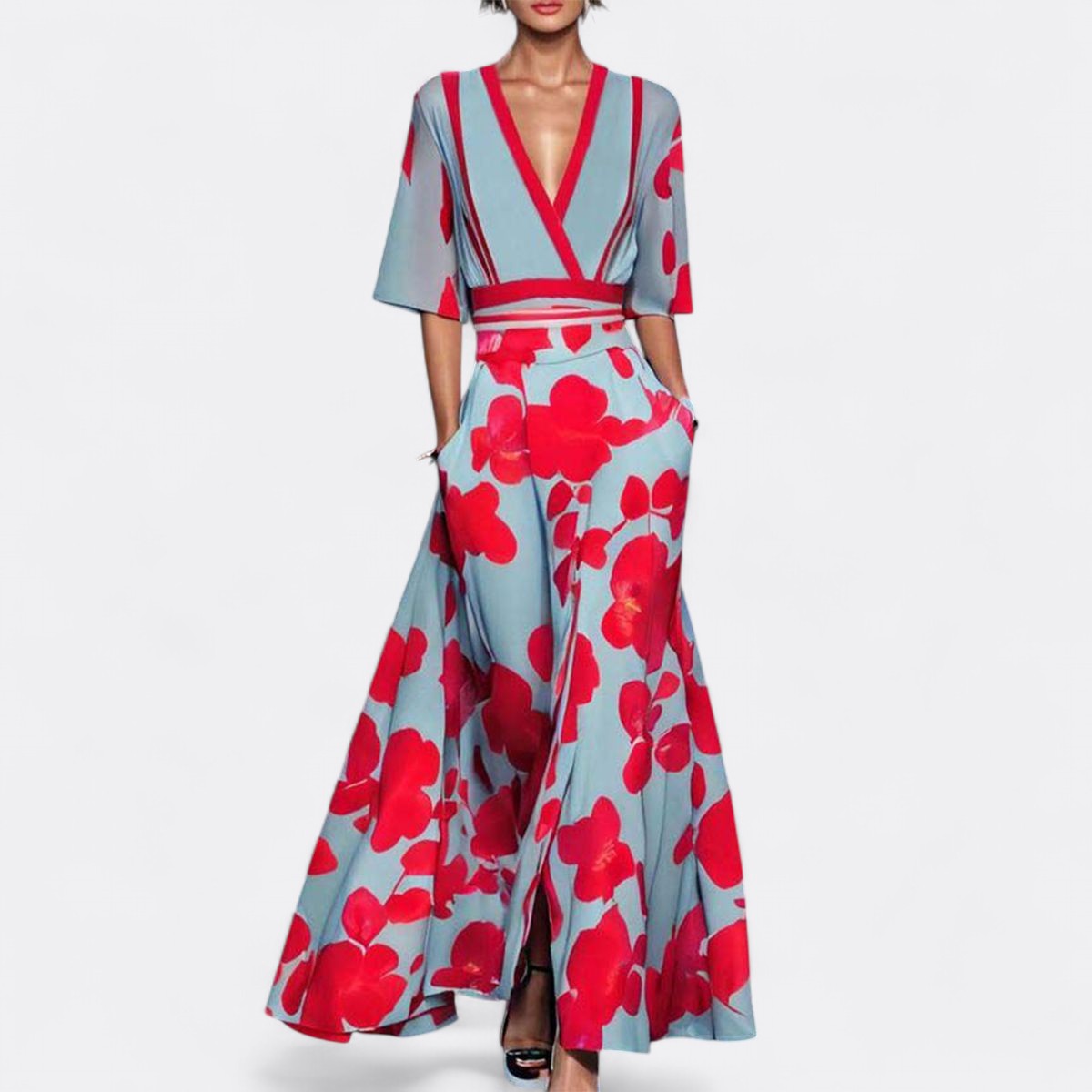 Valentina | Damen Elegantes Tailliertes Kleid | V-Ausschnitt