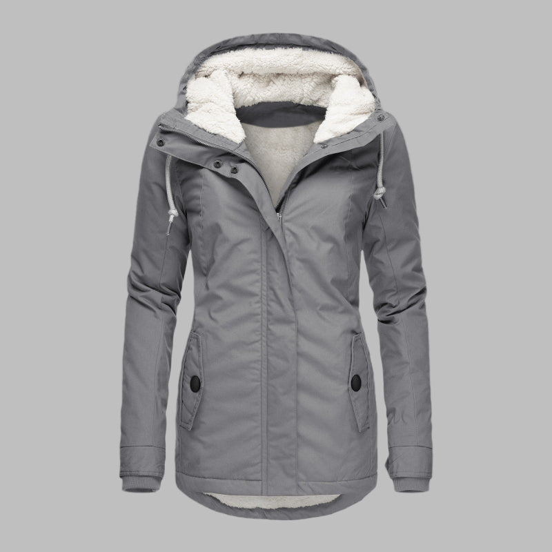 Warme Regenjacke Damen Jacke Mit Kapuze Und Taschen | Lange