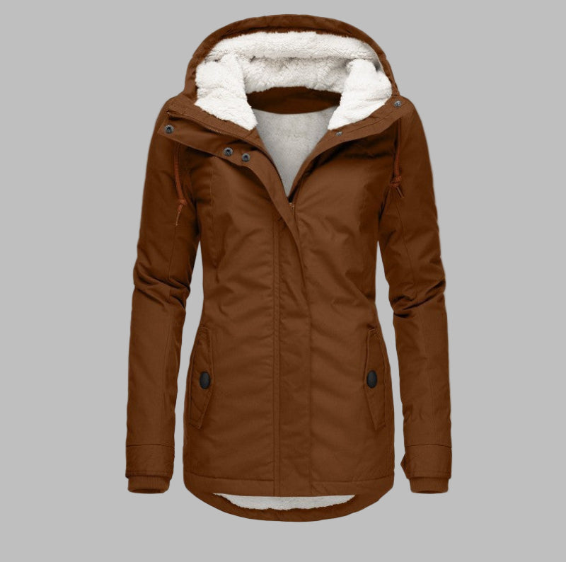 Warme Regenjacke Damen Jacke Mit Kapuze Und Taschen | Lange