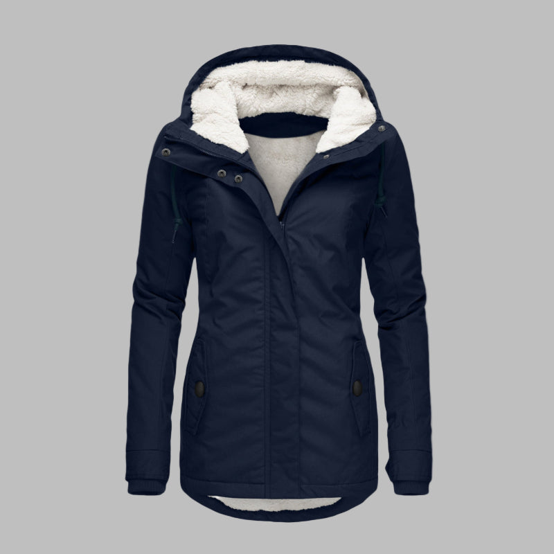 Warme Regenjacke Damen Jacke Mit Kapuze Und Taschen | Lange