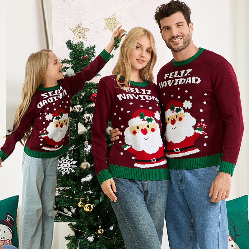 Weihnachtspullover Familie Mit Santa Motiv | Warm Strick