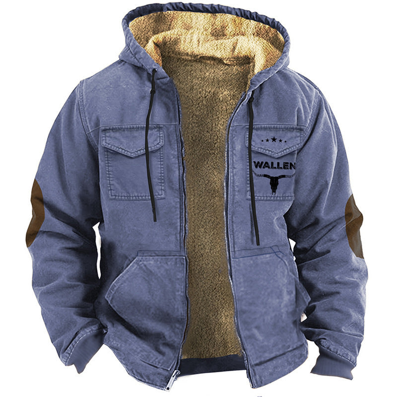 Winter Herren Fleece Winterjacke Mit Kapuze & Print | Warm