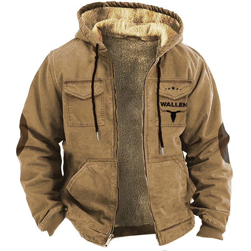 Winter Herren Fleece Winterjacke Mit Kapuze & Print | Warm