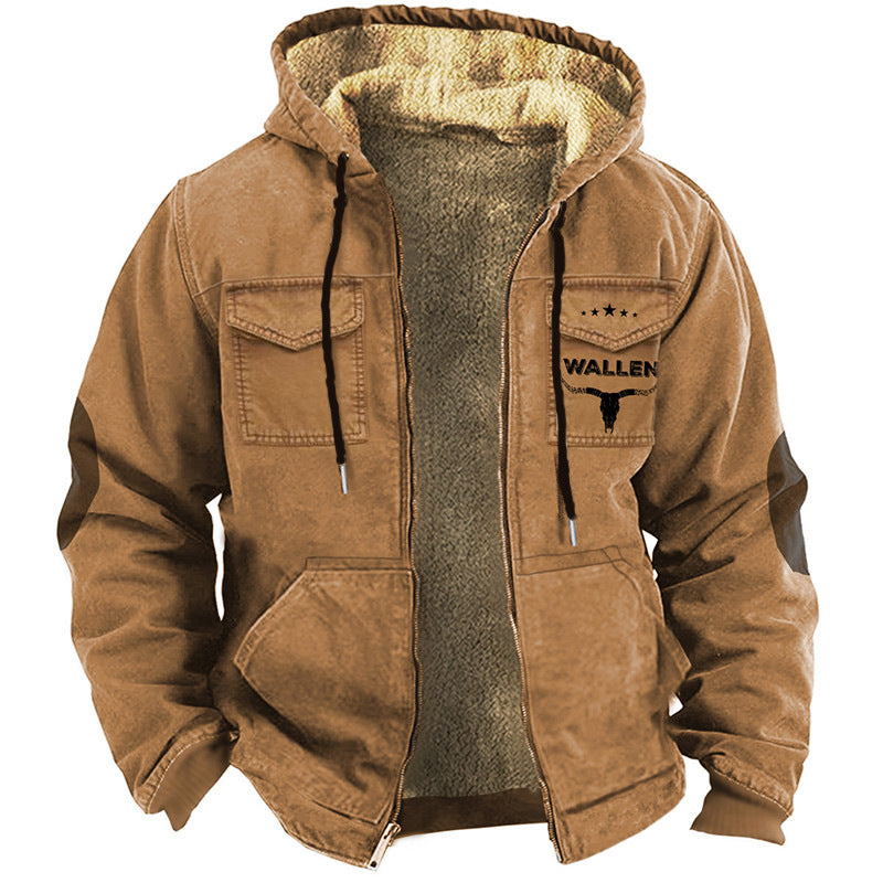 Winter Herren Fleece Winterjacke Mit Kapuze & Print | Warm