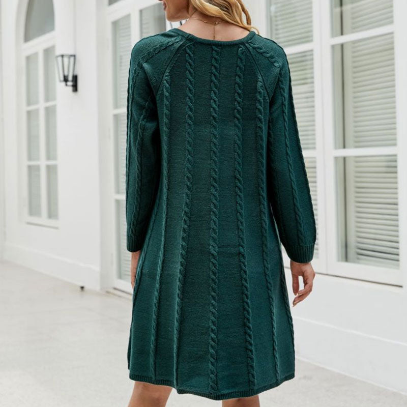 Winterkleider Damen Strick Mit Zopfmuster Und Langarm | Mini