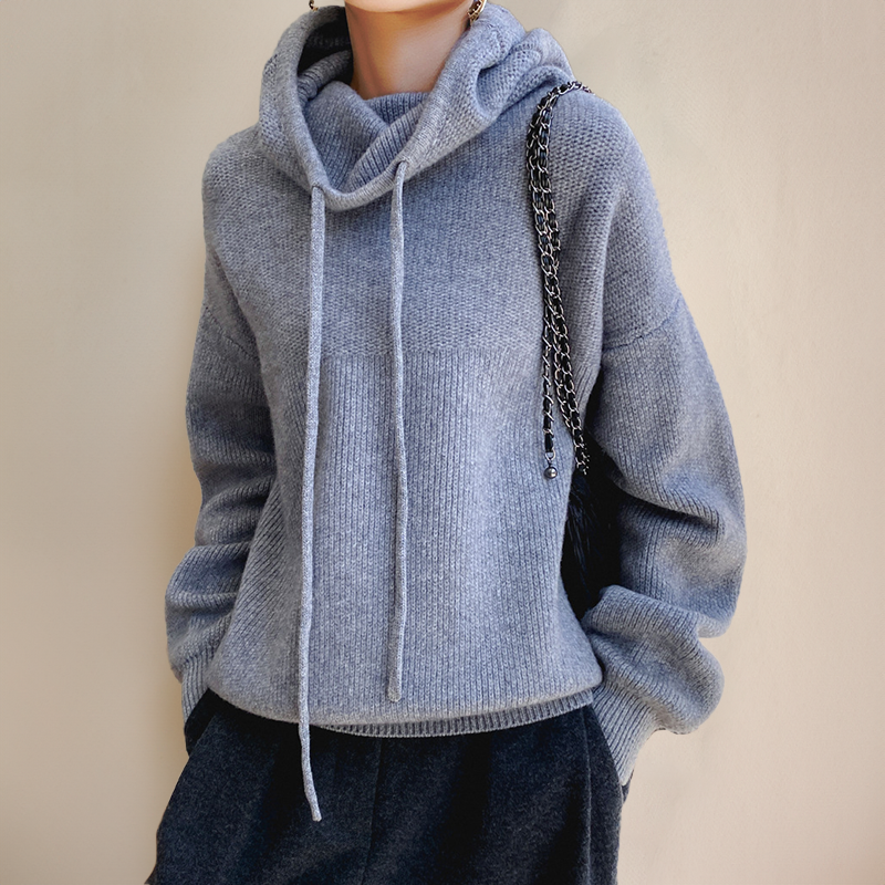 Damen Bequemer Strickpullover | Mit Kapuze