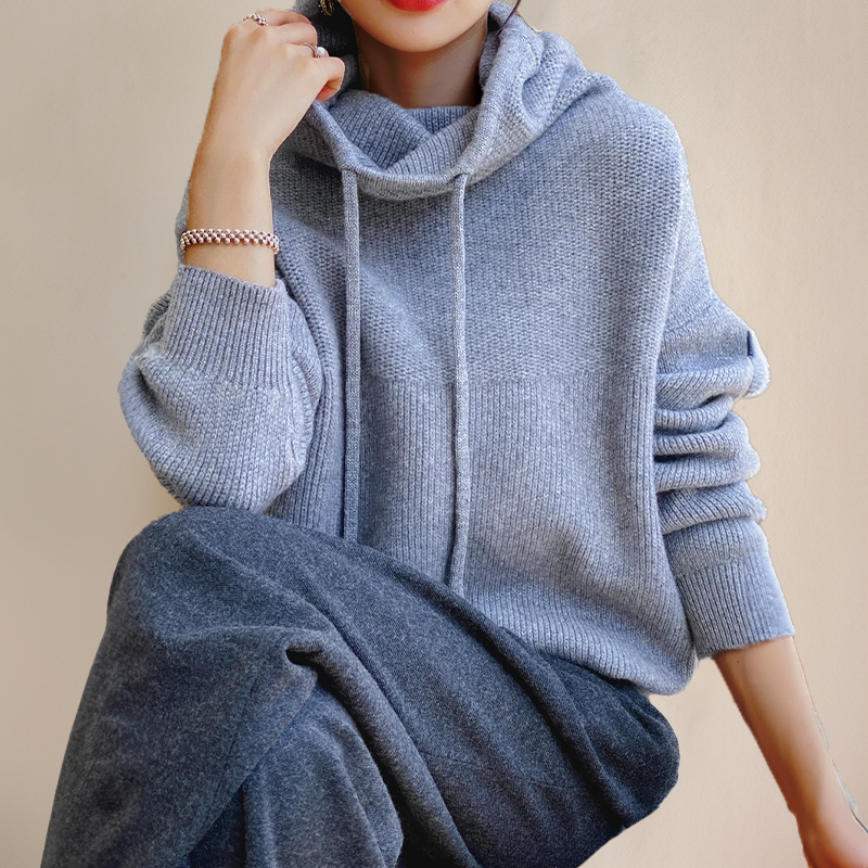 Damen Bequemer Strickpullover | Mit Kapuze