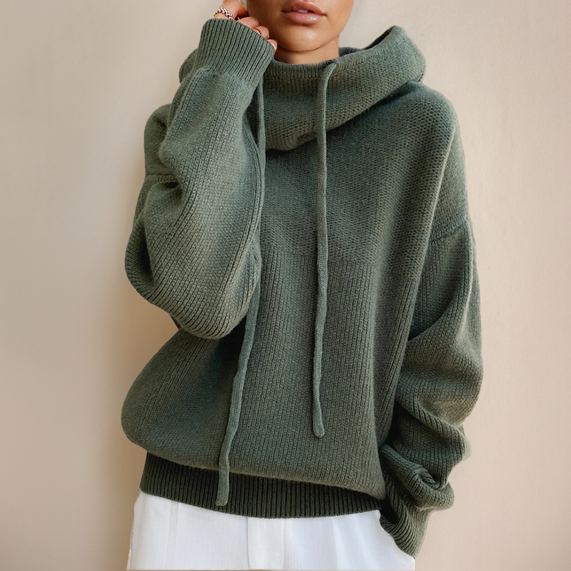 Damen Bequemer Strickpullover | Mit Kapuze