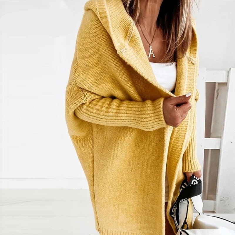 Damen Lange Strickjacke | Mit Kapuze