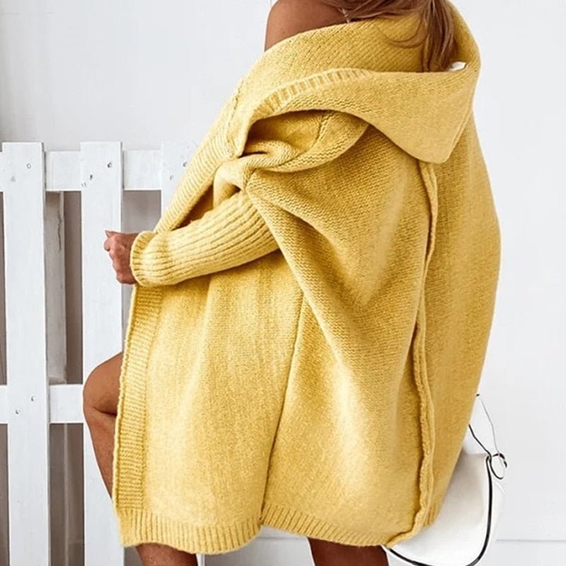 Damen Lange Strickjacke | Mit Kapuze