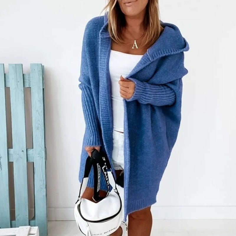 Damen Lange Strickjacke | Mit Kapuze