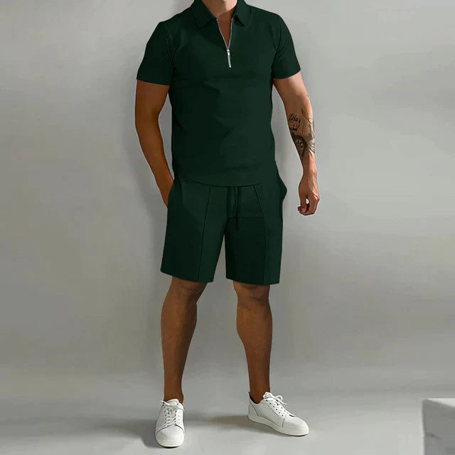 Aurevino - Conjunto de verano para hombre con polo y pantalones cortos
