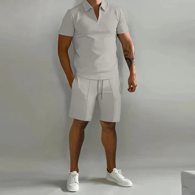 Aurevino - Conjunto de verano para hombre con polo y pantalones cortos