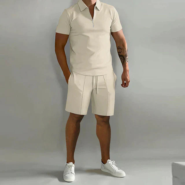 Aurevino - Conjunto de verano para hombre con polo y pantalones cortos