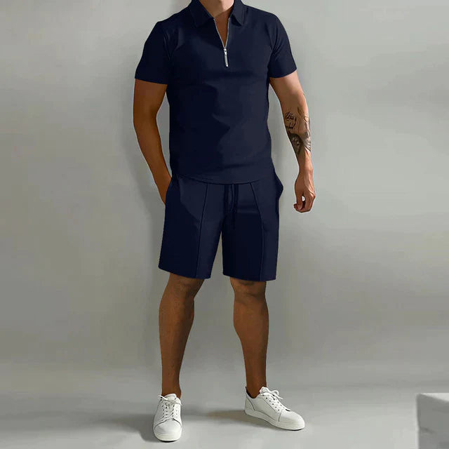 Aurevino - Conjunto de verano para hombre con polo y pantalones cortos