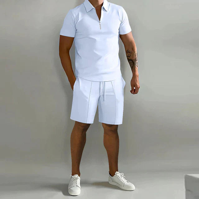 Aurevino - Conjunto de verano para hombre con polo y pantalones cortos