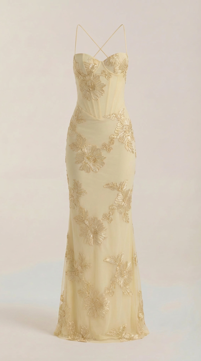 Aureliah - Corsé de flores vestido largo de noche
