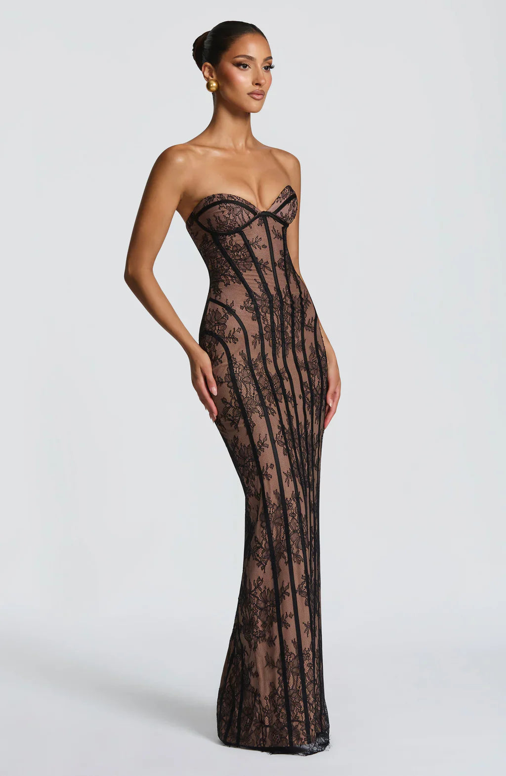 Belléza - Vestido largo de encaje sin hombros