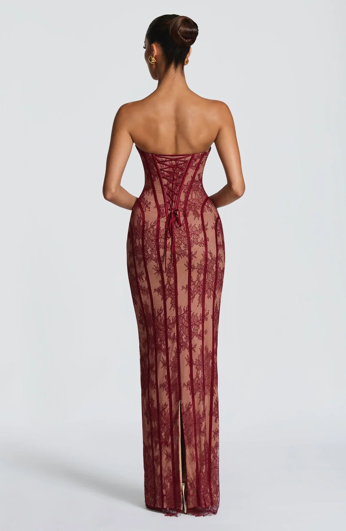 Belléza - Vestido largo de encaje sin hombros
