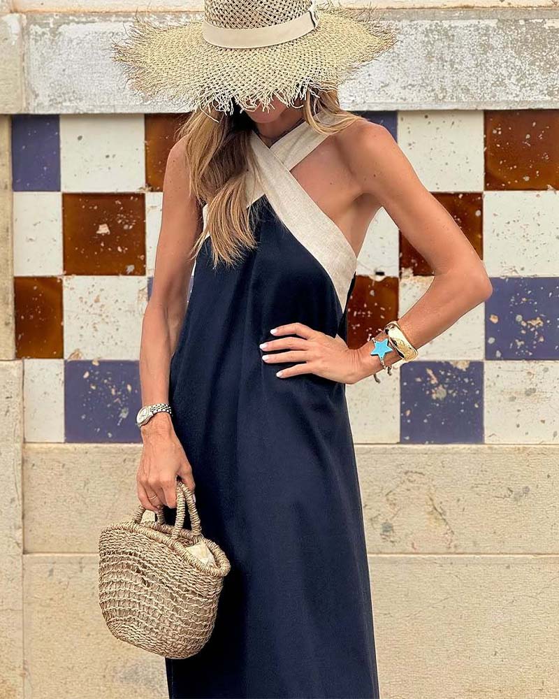 Sorélia – Αναπνεύσιμο maxi φόρεμα με σταυρωτό σχέδιο