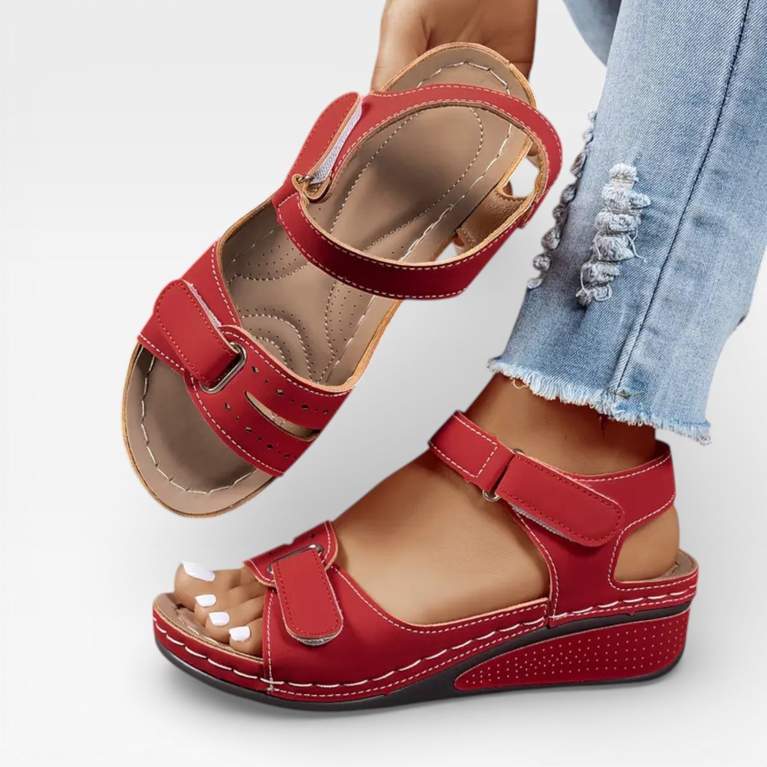 Lorvessa - Damen Keilsandalen Verstellbarer Riemen Komfort