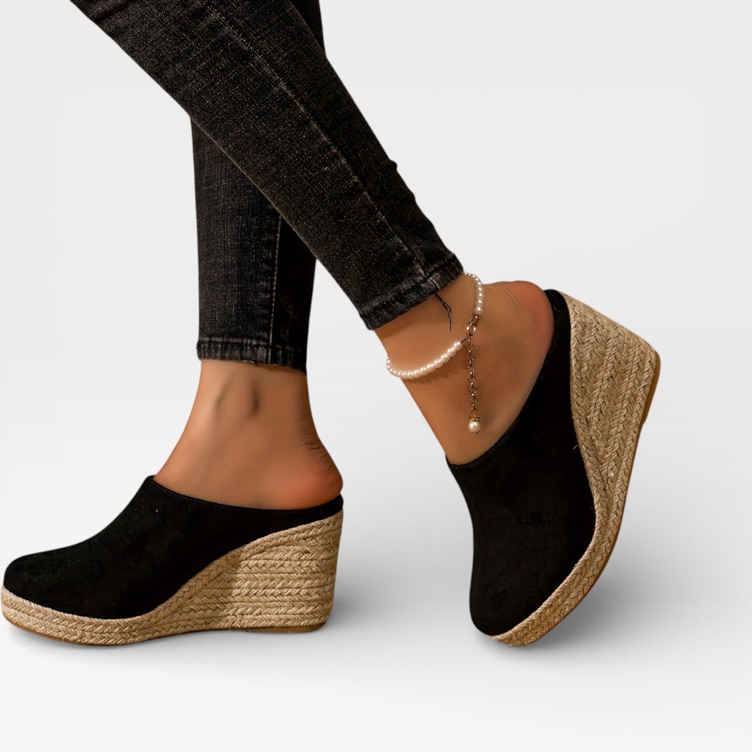 Lorena - Dámské semišové espadrilky na klínovém podpatku