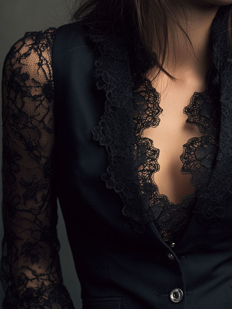 Donna - Elegante Blazer Top mit Spitzenärmel-Panels