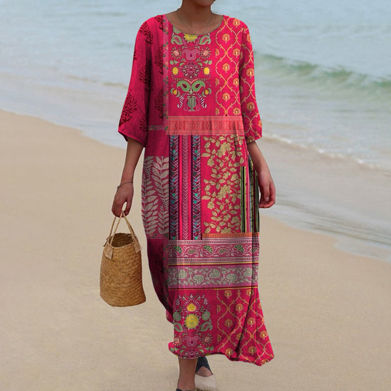 Daniella – Boho Ethno Maxi Kleid Rot Baumwolle
