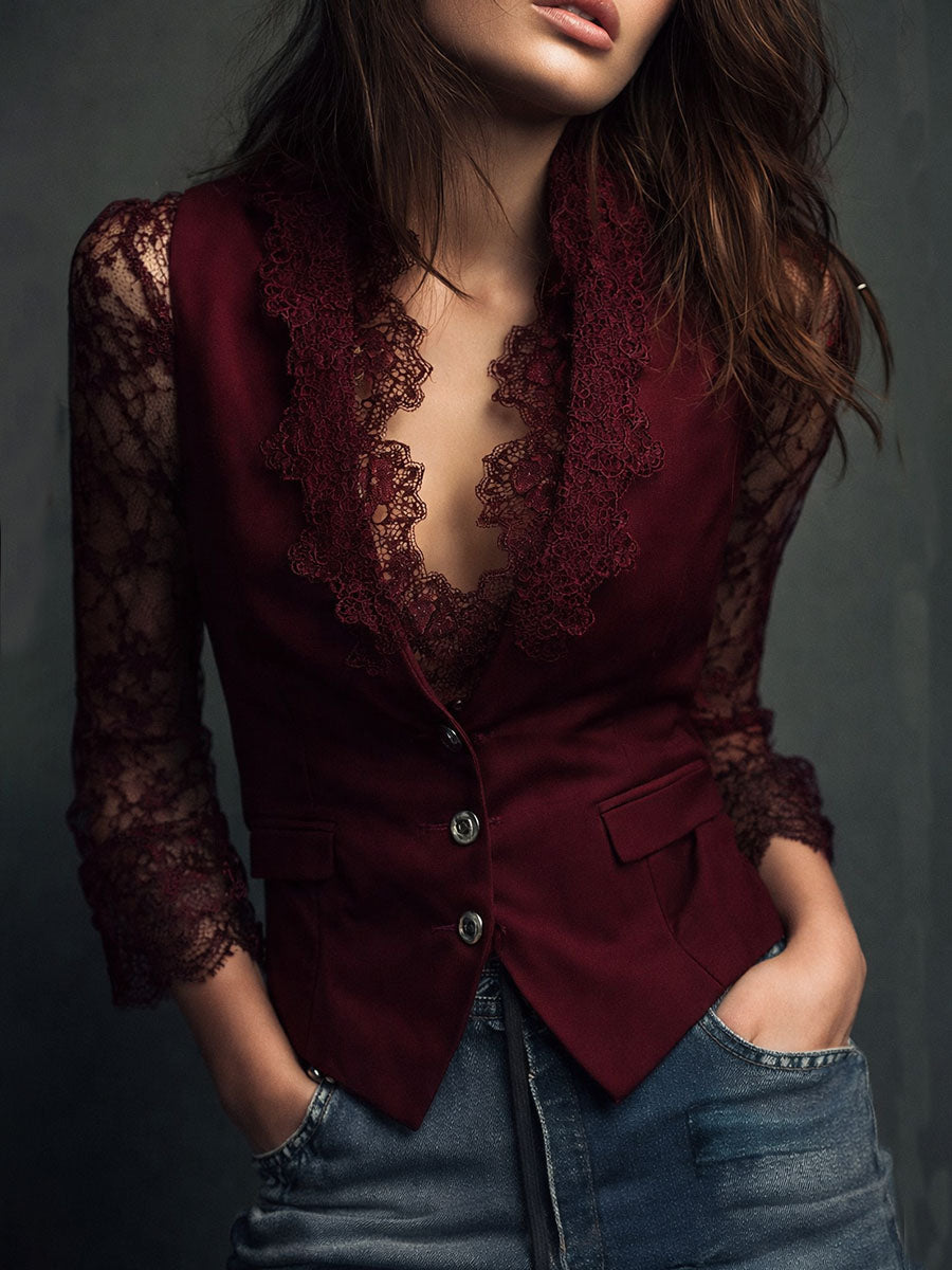 Donna - Elegante Blazer Top mit Spitzenärmel-Panels
