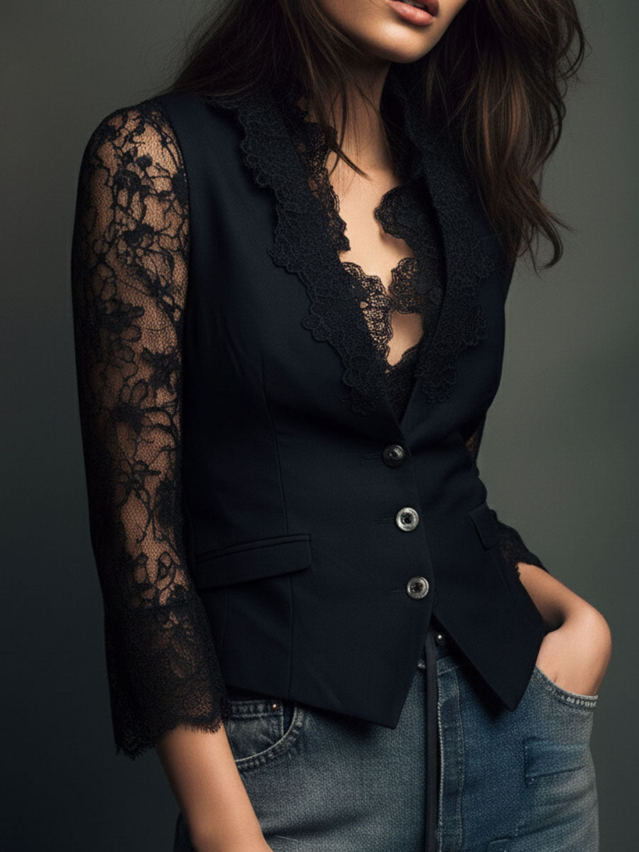 Donna - Elegante Blazer Top mit Spitzenärmel-Panels