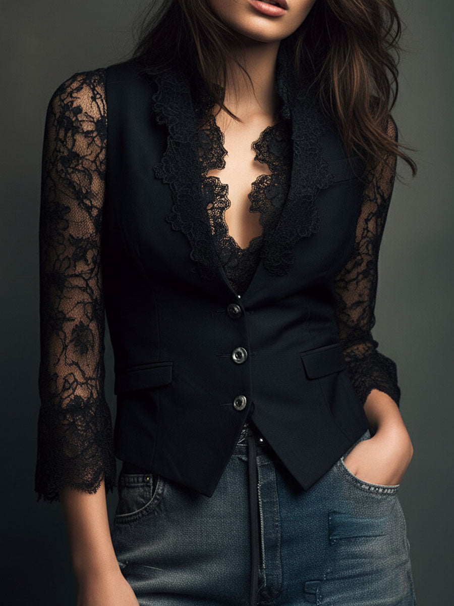 Donna - Elegante Blazer Top mit Spitzenärmel-Panels