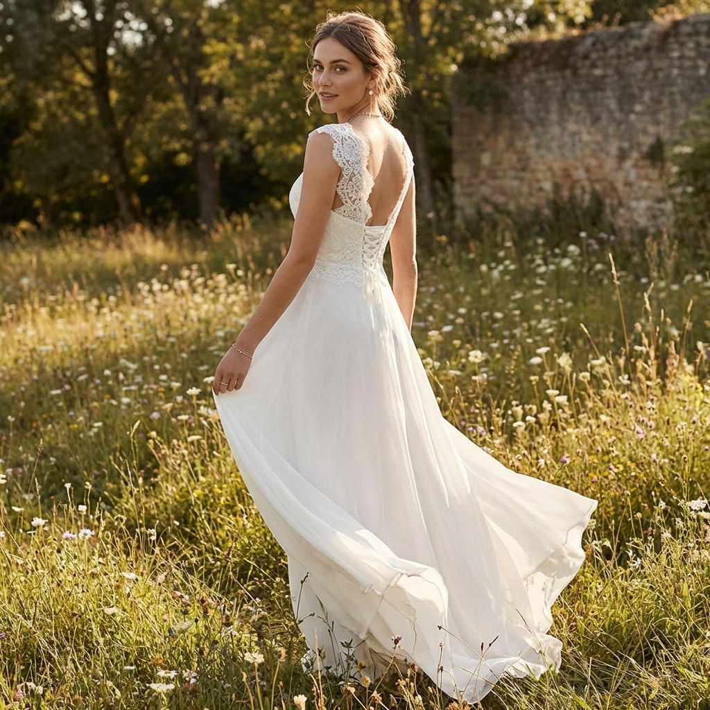 Ariellea - Vestido maxi de gasa blanco