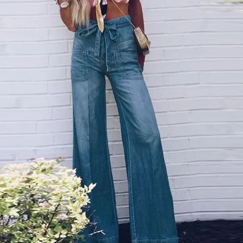 Baggy Jeans Für Damen Mit Hohem Bund Und Bindegürtel | Weit