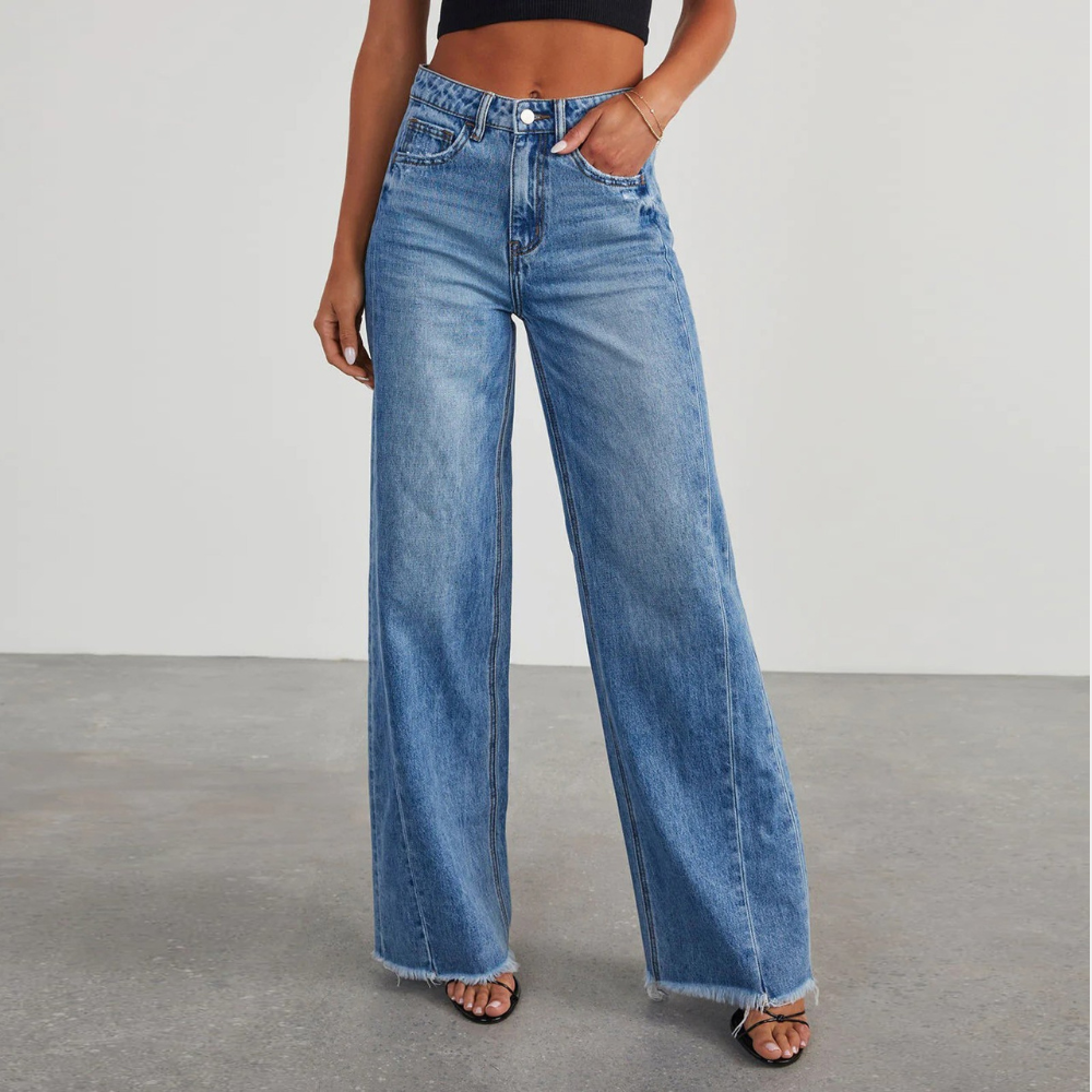Baggy Jeans Für Damen Mit Hohem Bund Und Saumkante | Lang