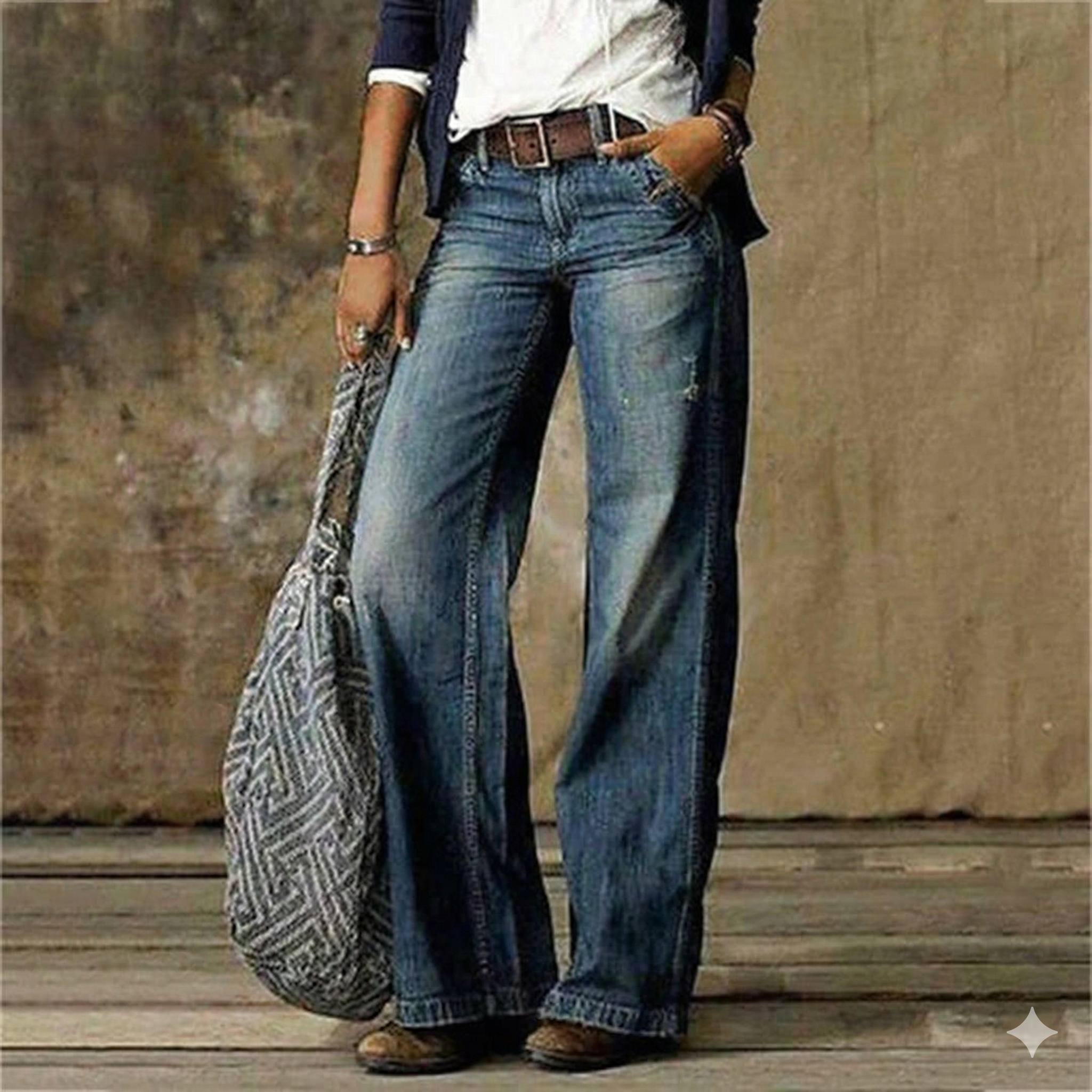 Jeans holgados para mujer con cintura alta y lavado vintage | Largo
