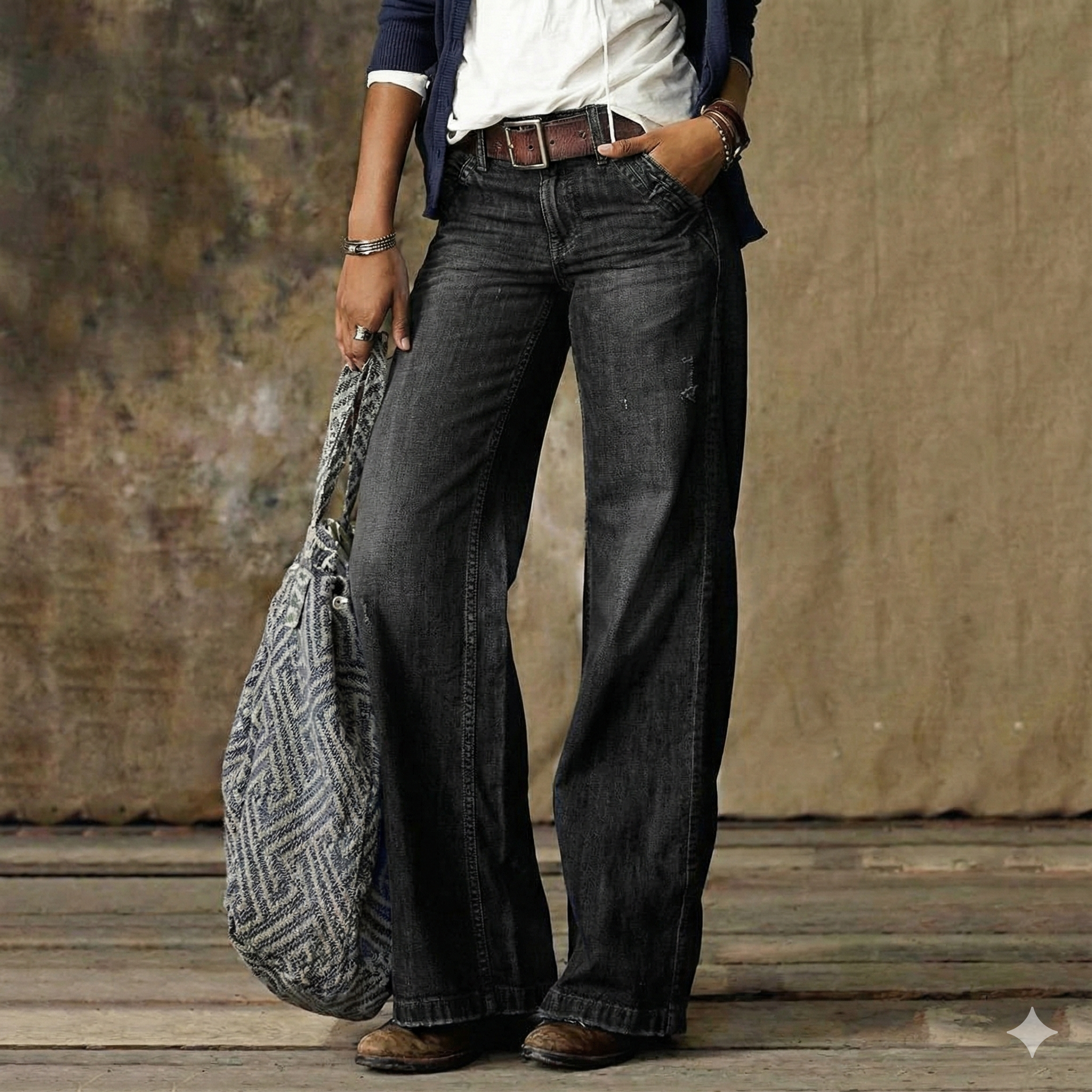 Jeans holgados para mujer con cintura alta y lavado vintage | Largo