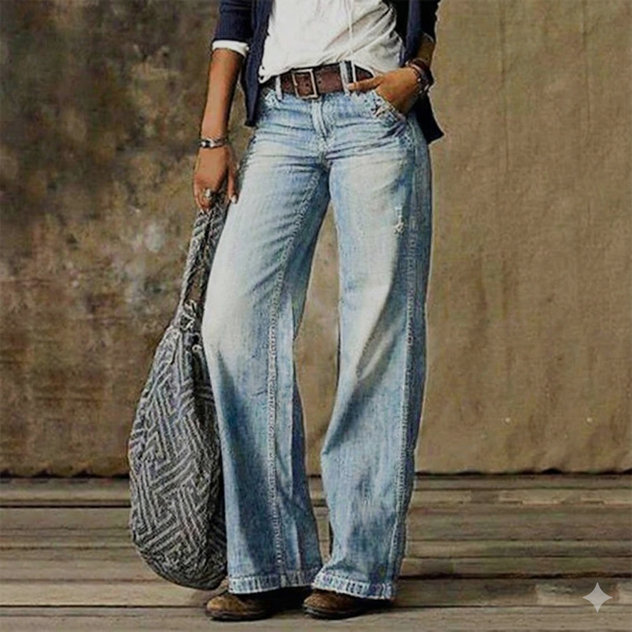 Baggy Jeans Für Damen Mit Hohem Bund Und Vintage-Waschung | Lang