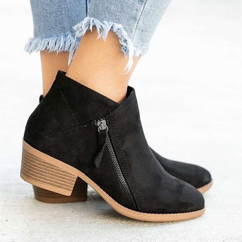 Bequeme Damen Stiefel Mit Reißverschluss & Blockabsatz | Rutschfest