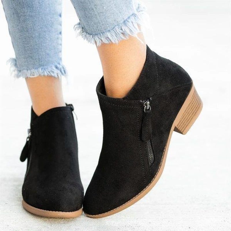Bequeme Damen Stiefel Mit Reißverschluss & Blockabsatz | Rutschfest