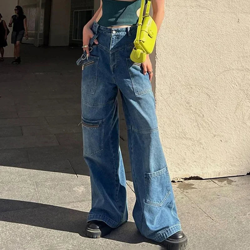 Cargo Baggy Jeans Für Damen Mit Zippern Und Taschen | Weit
