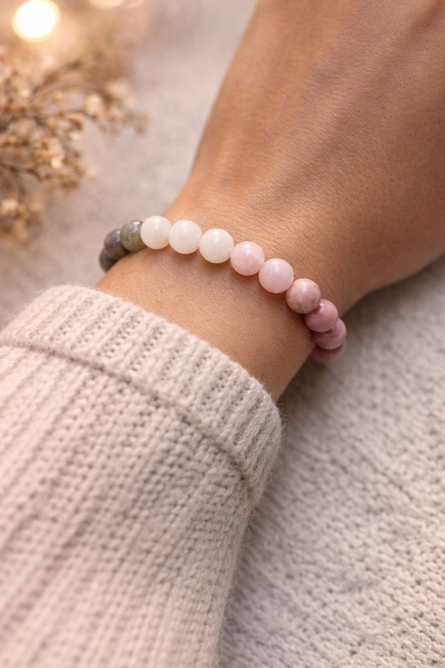 Clarisse - Pulsera de perlas de cuarzo rosa