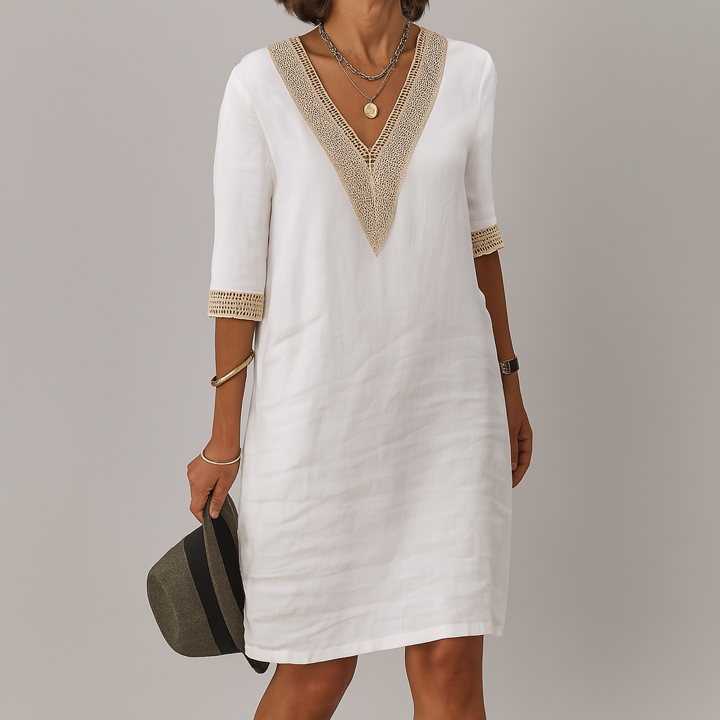Lunavelle - Damen Leinen Sommerkleid Stilvoll Leicht