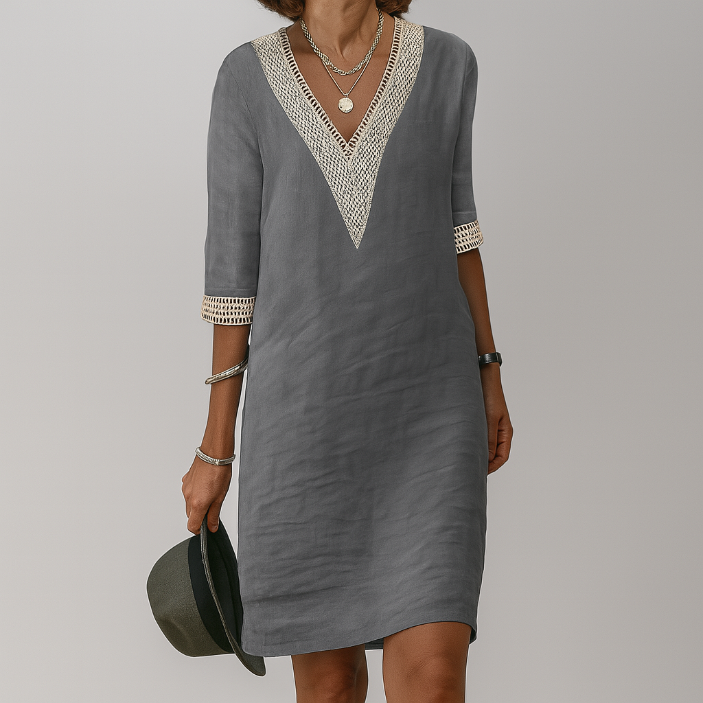 Lunavelle - Damen Leinen Sommerkleid Stilvoll Leicht